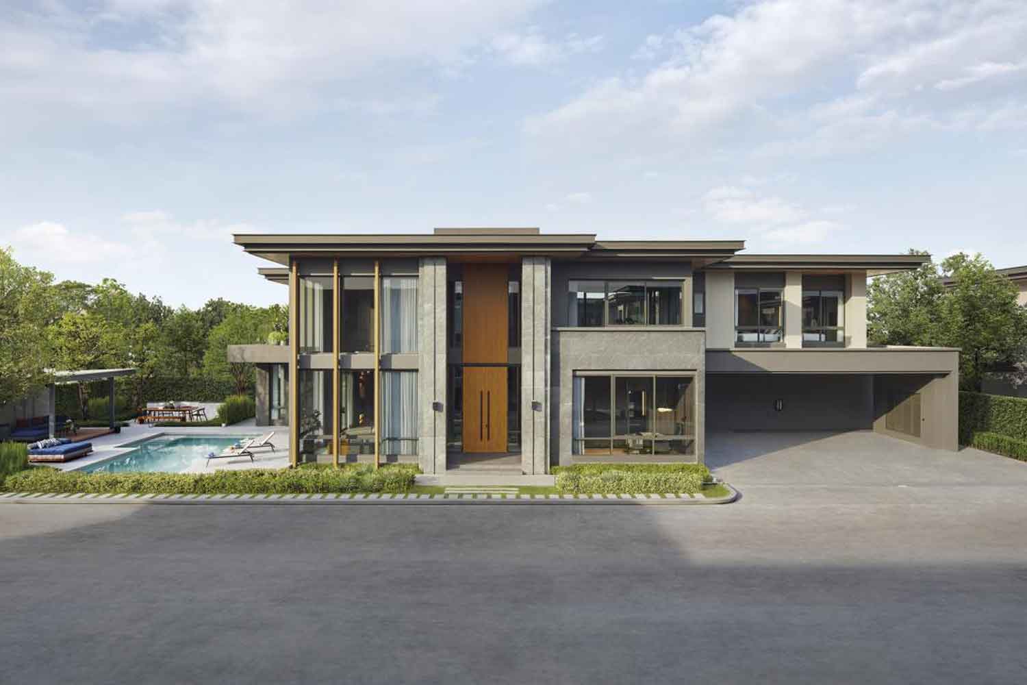 An artist's rendition of the highest-priced single detached house at Siraninn Residences on Phattanakarn Soi 32, which will cost 240 million baht.