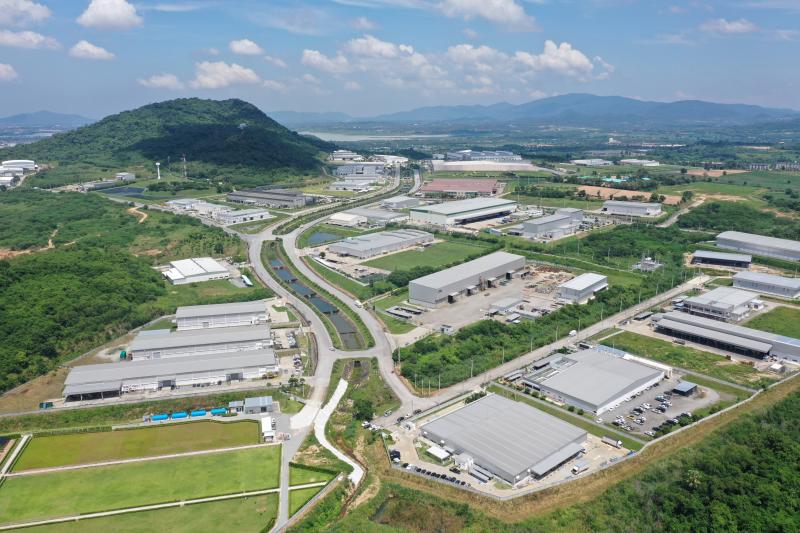 An aerial view of factories situated in Pinthong-owned industrial estate in Chon Buri province. (Photo: Pinthong Industrial Estate)