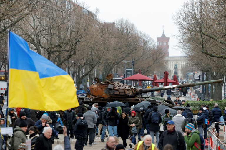 Activists parked a Russian T-72 tank, destroyed in Ukraine, outside Russia's embassy in Berlin. (Photo: AFP)