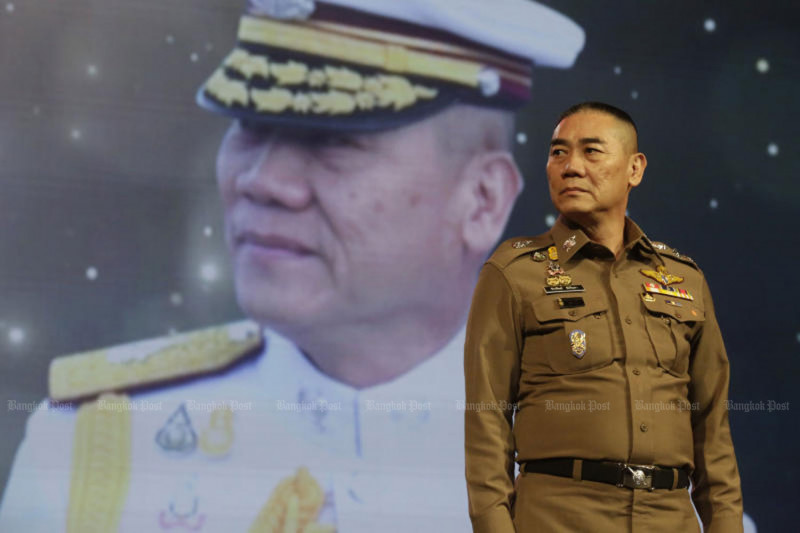 Pol Gen Chakthip Chaijinda, then police chief, at an event organised by the Metropolitan Police on Sept 2, 2019, to farewell him on his mandatory retirement. (Photo: Pornprom Satrabhaya)