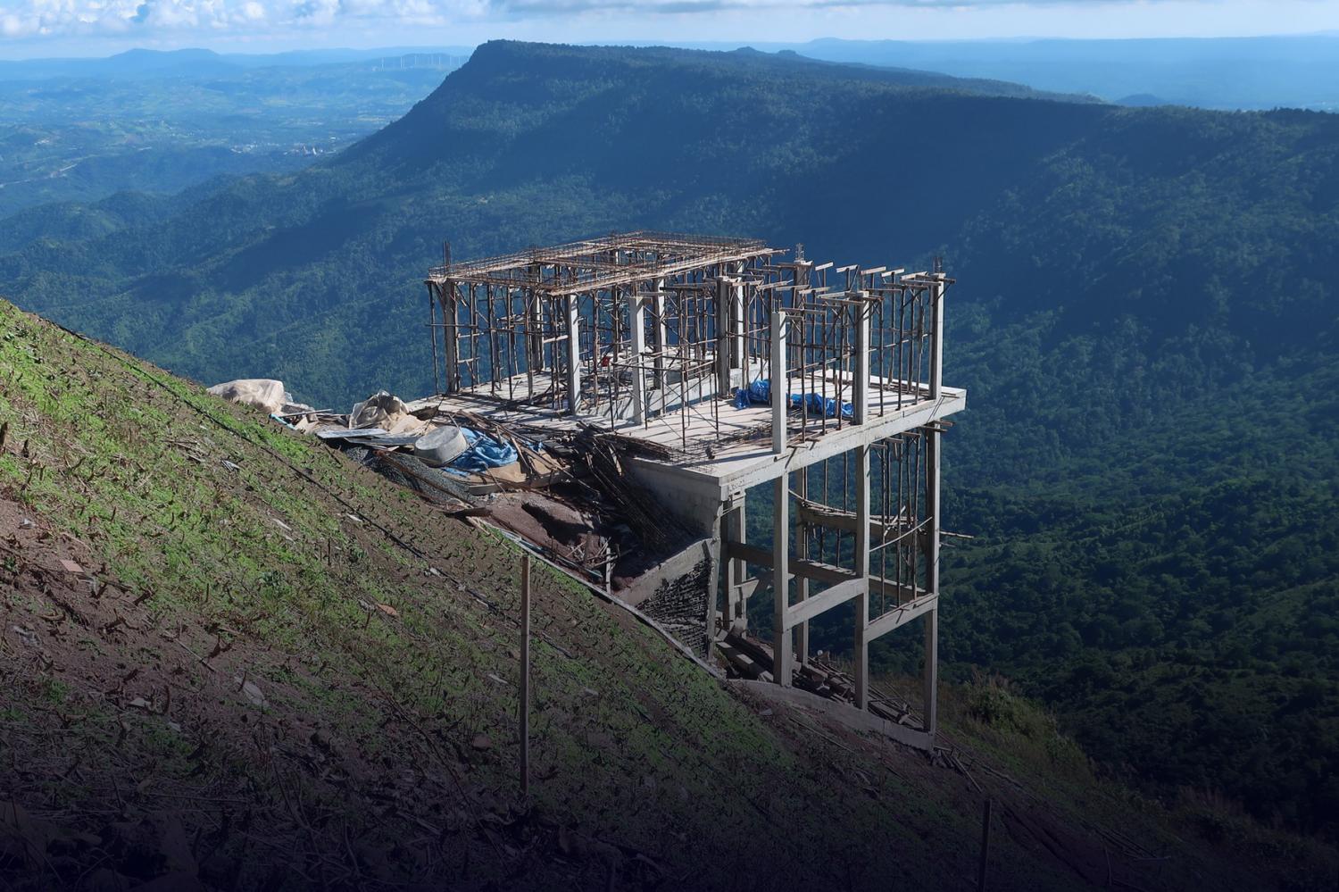 An unfinished structure is seen at one of the three resorts in Pha Hua Sing in Phetchabun, which authorities found to have been built inside a forest reserve without a permit. (Photo: Royal Forest Department)