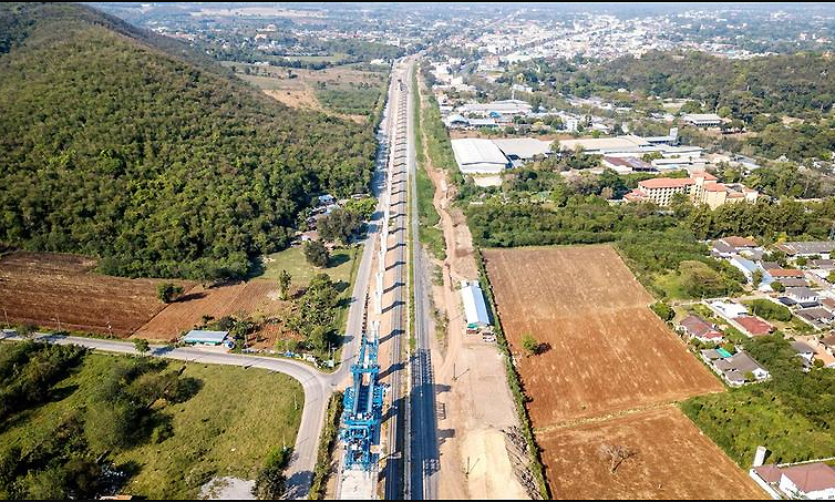 This aerial photo taken on Feb 23, 2023, shows a construction site of the China-Thailand railway in Nakhon Ratchasima province, Thailand. (Photo: Xinhua)