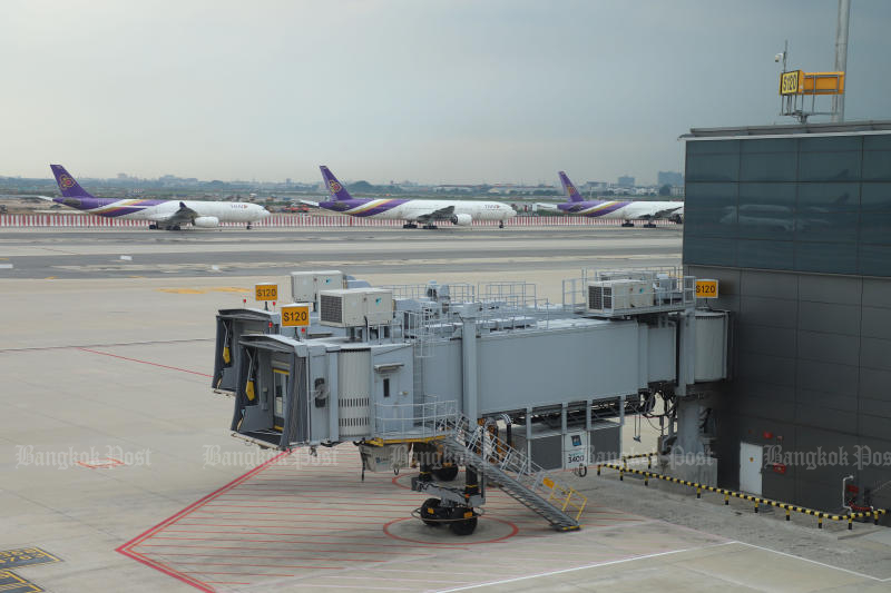 Thai Airways International aircraft at Suvarnabhumi Airport in Samut Prakan province on Sept 26, 2023. (Photo: Varuth Hirunyatheb)