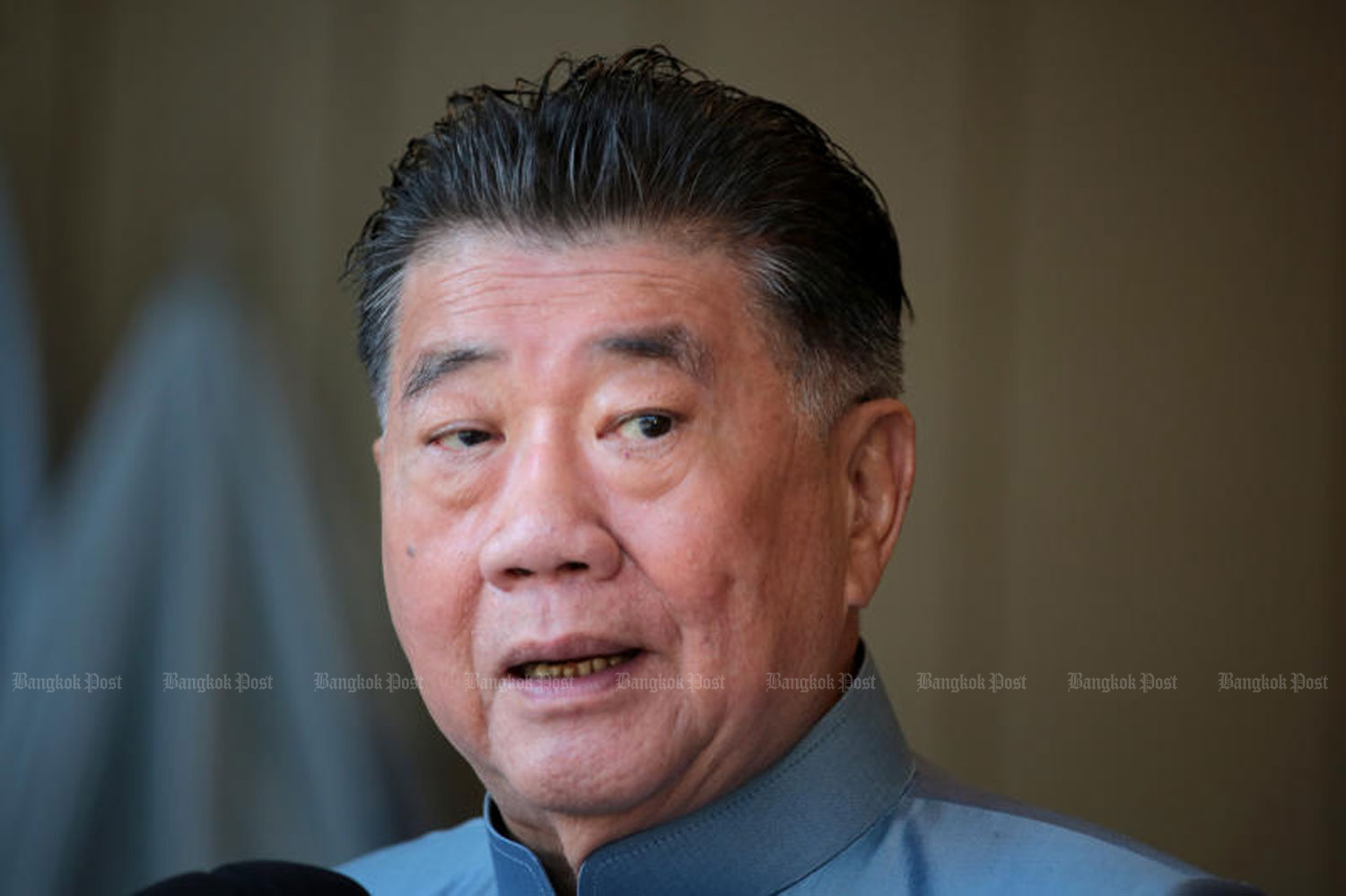 Deputy Prime Minister Phumtham Wechayachai speaks to reporters after attending the weekly cabinet meeting on Nov 14.  He said on Friday that a bill seeking to borrow 500 billion baht to fund the digital wallet scheme has not yet been submitted to the Council of State. (Photo: Chanat Katanyu)