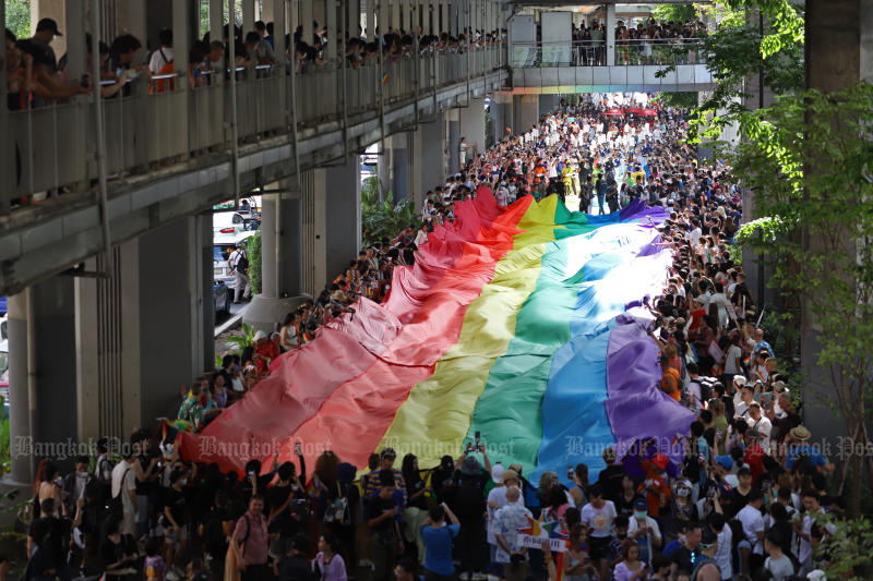 The Bangkok Pride 2023 parade in June 2023 promoted gender recognition, same-sex marriage, the rights of sex workers and universal welfare for LGBTQIA2S+ individuals. (Photo: Varuth Hirunyatheb)