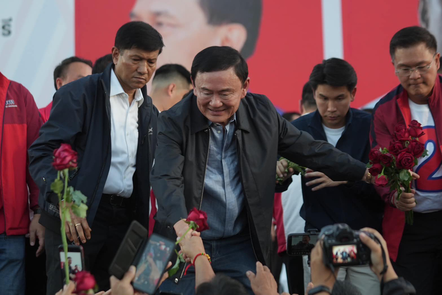 Former prime minister Thaksin Shinawatra speaks to members of the media as he attends THACCA SPLASH - Soft Power Forum 2024 at the Queen Sirikit National Convention Center in Bangkok on June 28, 2024. (Photo: Reuters)
