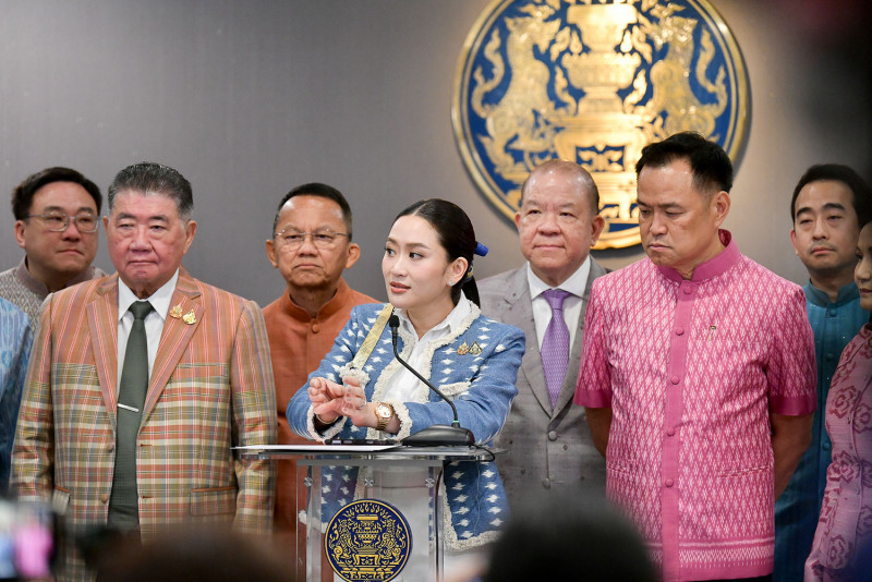 Prime Minister Paetongtarn Shinawatra speaks to reporters after the cabinet meeting on Tuesday. (Photo: Royal Thai Government)