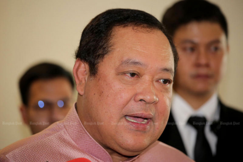 Justice Minister Tawee Sodsong speaks to reporters on Feb 25 about a possible role for the Department of Special Investigation (DSI) in a probe into vote-rigging in the 2024 Senate election — to the consternation of dozens of senators. The Constitutional Court on Wednesday ordered Pol Col Tawee to temporarily cease overseeing the DSI and its special cases committee. (Photo: Chanat Katanyu)