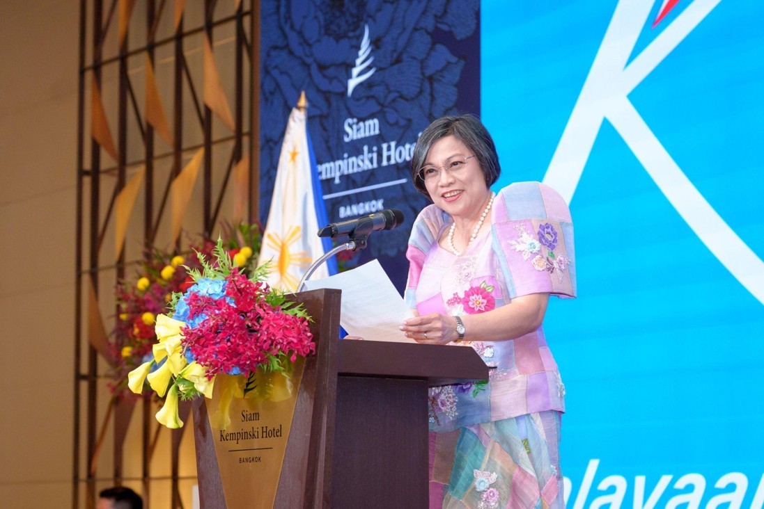A moment from Ambassador Millicent Cruz Paredes' opening remarks, as she addresses attendees during the national day celebration of the Philippines.