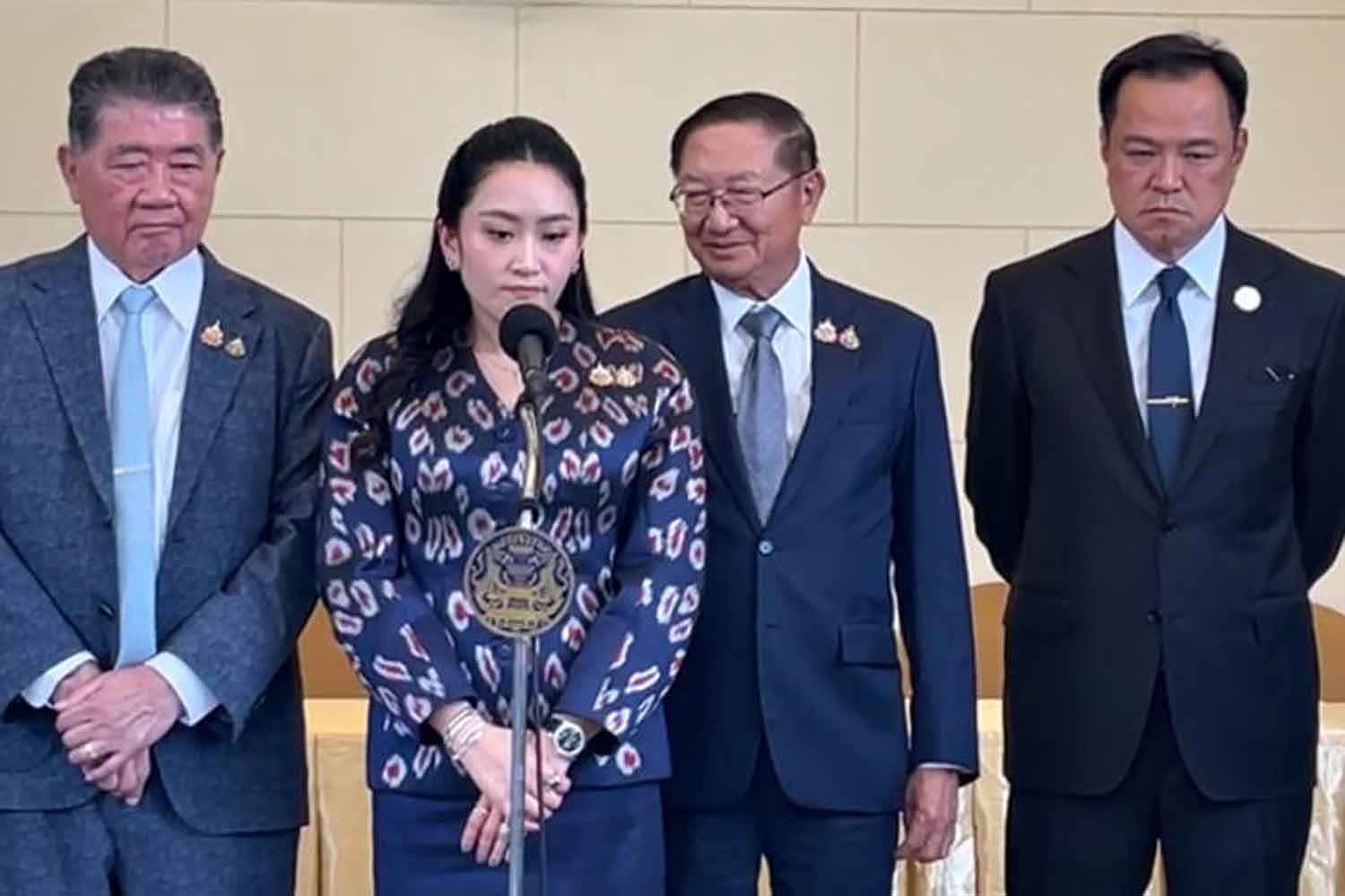 Prime Minister Paetongtarn Shinawatra listens to a reporter's question at Government House on Wednesday. (Photo: Government House)