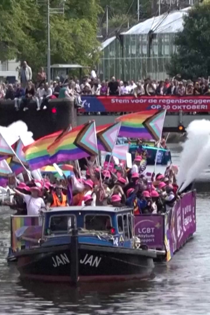 Amsterdam's iconic canals filled with LGBTQ+ Pride