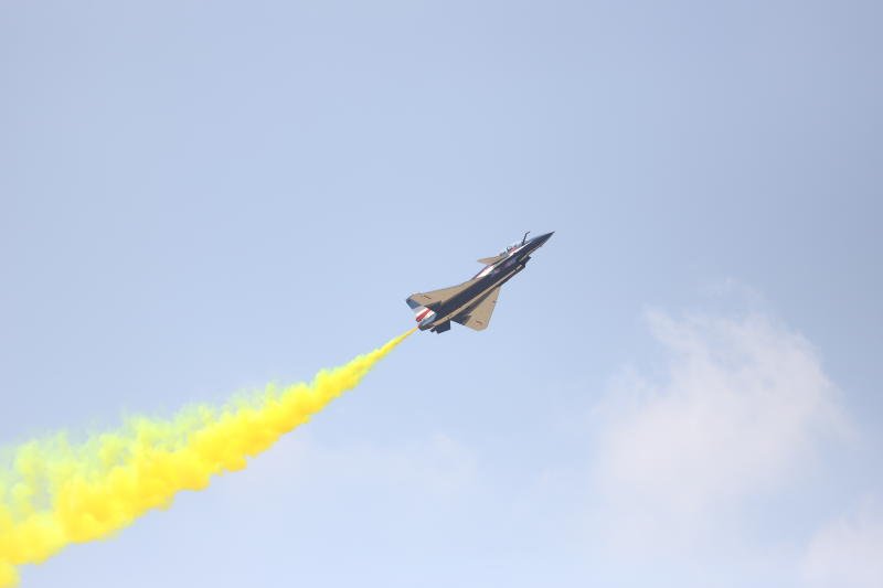 One of the J-10 jet fighters from China joins an air show hosted by the Royal Thai Air Force at Wing 6 of Don Muang air base in March 2025. (Photo: Nutthawat Wichieanbut)