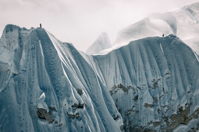 French mountaineers Benjamin Vedrines and Nicolas Jean make their way to the summit of Jannu East in Nepal. (Photo: AFP)