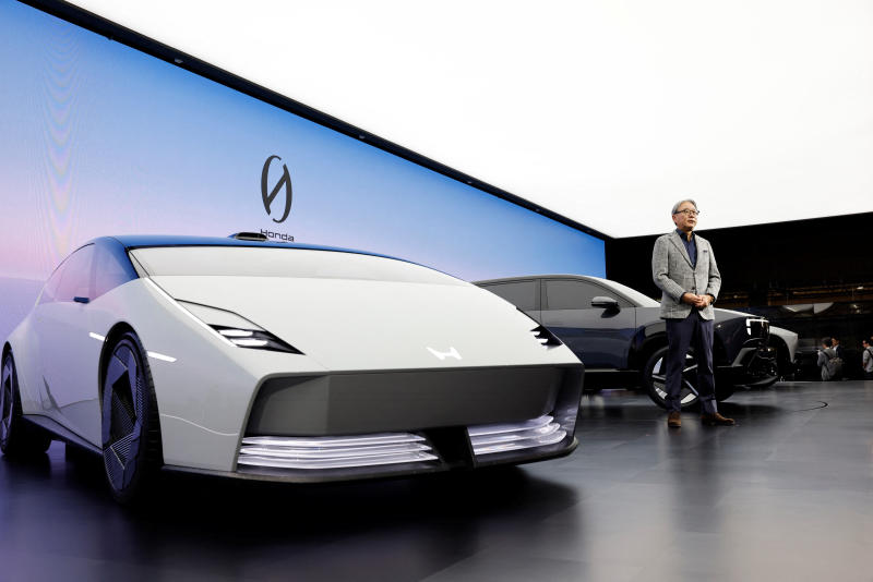 Honda CEO Toshihiro Mibe speaks during a press day of the Japan Mobility Show 2025 at Tokyo Big Sight in Tokyo, Japan, on Wednesday. (Photo: Reuters)