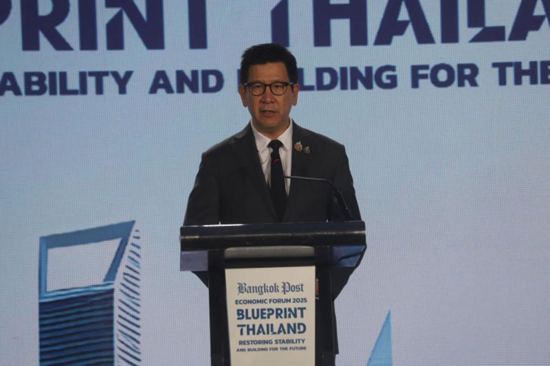Finance Minister Ekniti Nitithanprapas expresses confidence that key policies will stay on track even if parliament is dissolved sooner than expected. Mr Ekniti, also deputy prime minister, made the remarks while attending the Bangkok Post Economic Forum 2025 as the keynote speaker. (Photo: Nutthawat Wichieanbut)