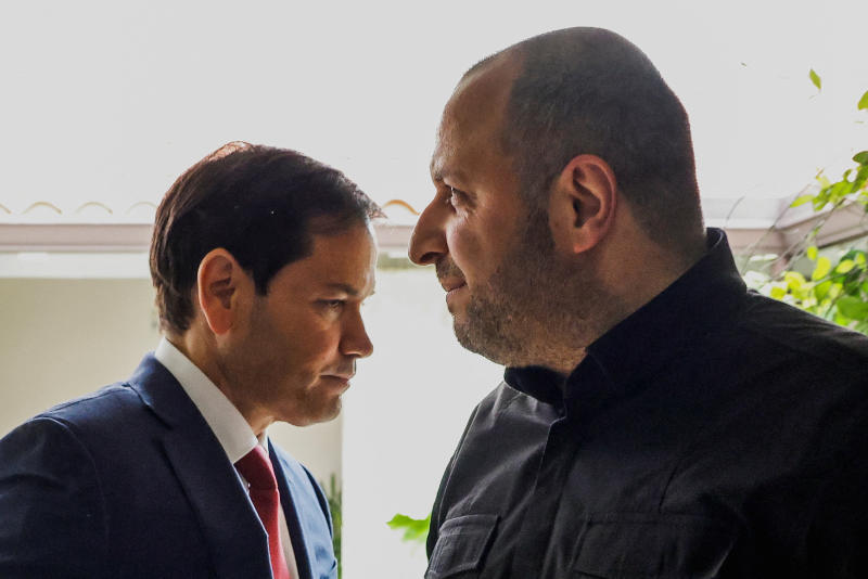 US Secretary of State Marco Rubio, left, and Secretary of the National Security and Defence Council of Ukraine Rustem Umerov shake hands after speaking to reporters following their meeting in Hallandale Beach, Florida, on Nov 30, 2025. (Photo: Reuters)