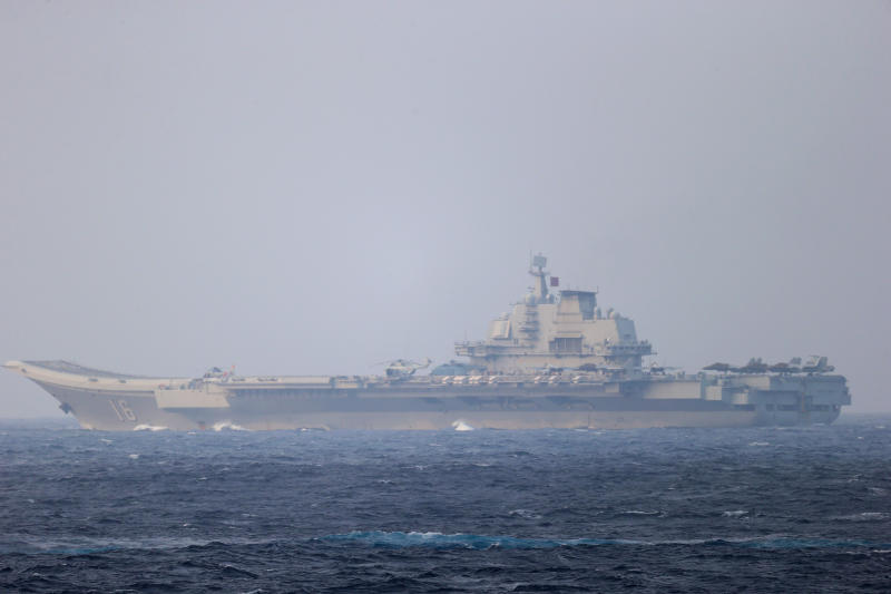 Chinese aircraft carrier Liaoning sails through the Miyako Strait near Okinawa on its way to the Pacific in this handout photo taken by Japan Self-Defence Forces and released by the Joint Staff Office of the Defence Ministry of Japan on April 4, 2021. (Photo: Reuters)