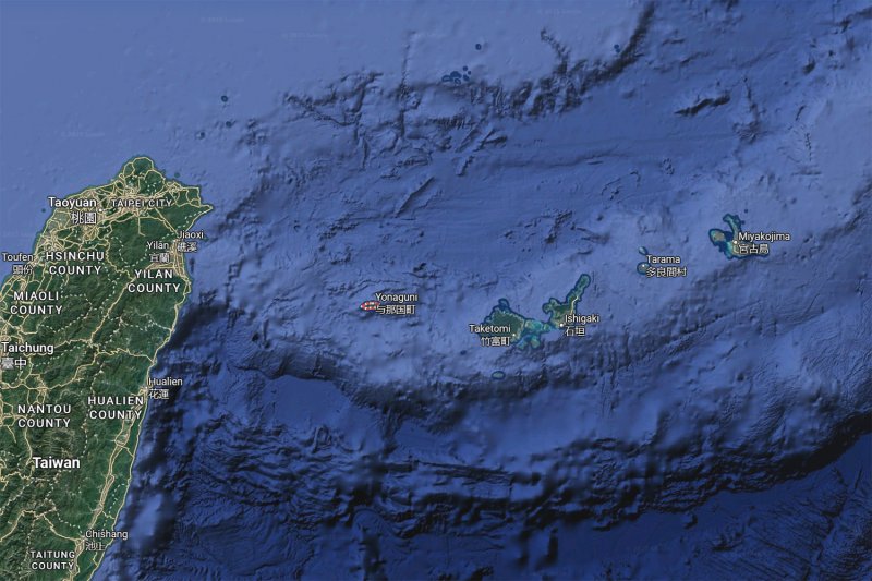 An aerial view of Yonaguni Island, Japan, located near Taiwan. (Image: Google Maps)
