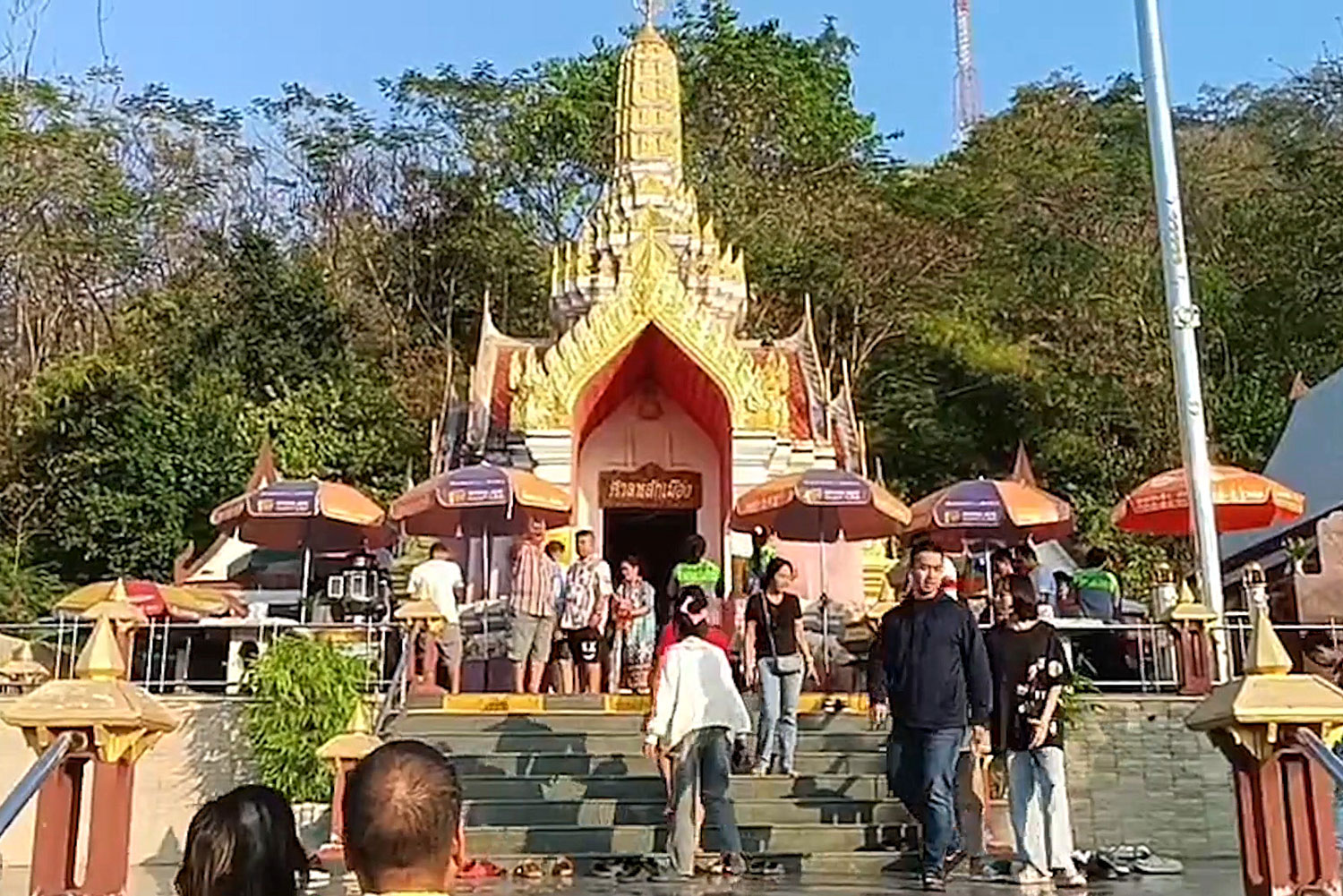 People gather at City Pillar Shrine in Nakhon Sawan on Thursday to seek blessings. (Photo: Chalit Poomruang)