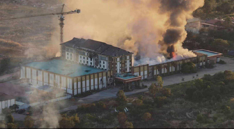A building in Cambodia used as a casino, scam centre and military base is shelled by Thai tanks near the Chong Sae Takoo border crossing in Buri Ram province in December 2025. (Photo: Army Military Force)