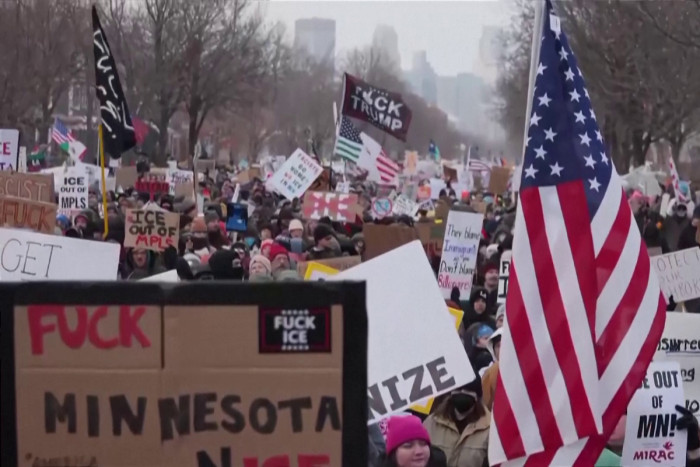 Tens of thousands protest in Minneapolis over fatal ICE shooting