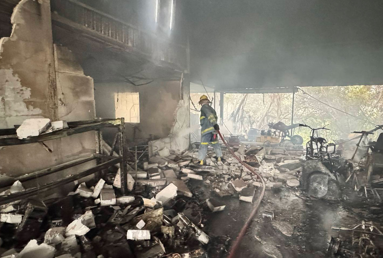 The situation was brought under control without reports of casualties.  Preliminary reports indicated that solar panels at the facility exploded, triggering the blaze.(Photo:  (Photo: rescuer Nonthawat Wisutthipat)