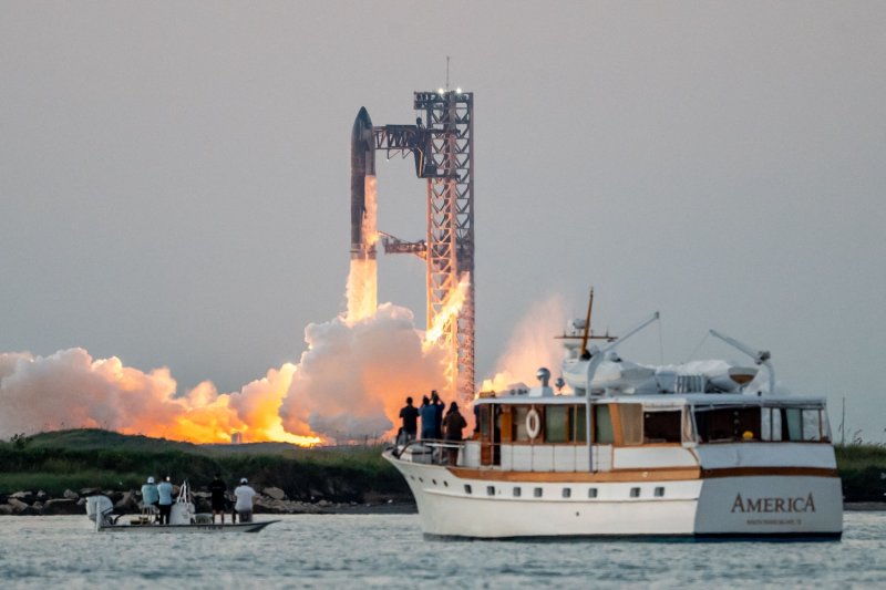 The SpaceX Starship lifts off from Starbase near Boca Chica, Texas, for a flight test on Oct 13, 2024. SpaceX successfully “caught” the first-stage booster of the rocket as it returned to the launch pad after the flight, a world first. (Photo: AFP)