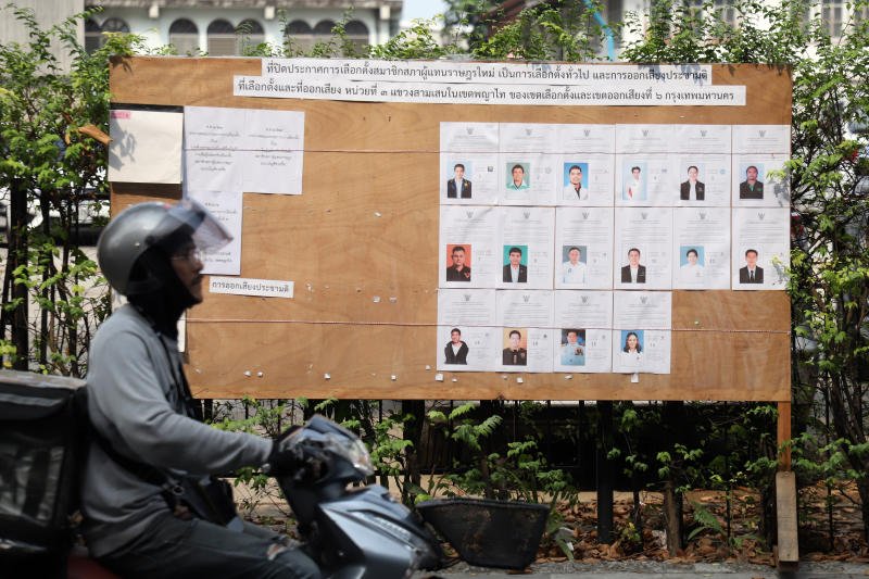 A public notice listing parliamentary candidates in Phaya Thai district, Bangkok, ahead of Thailand’s Feb 8 general election. (Photo:Nutthawat Wichieanbut)