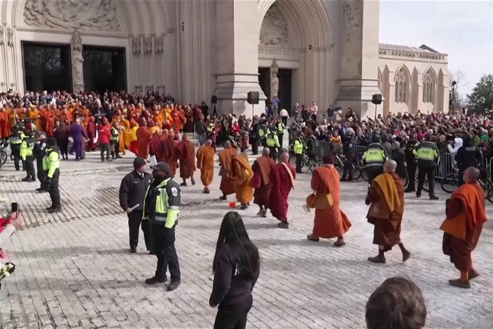 Buddhist monks arrive in Washington after 2,300-mile 'Walk for Peace'