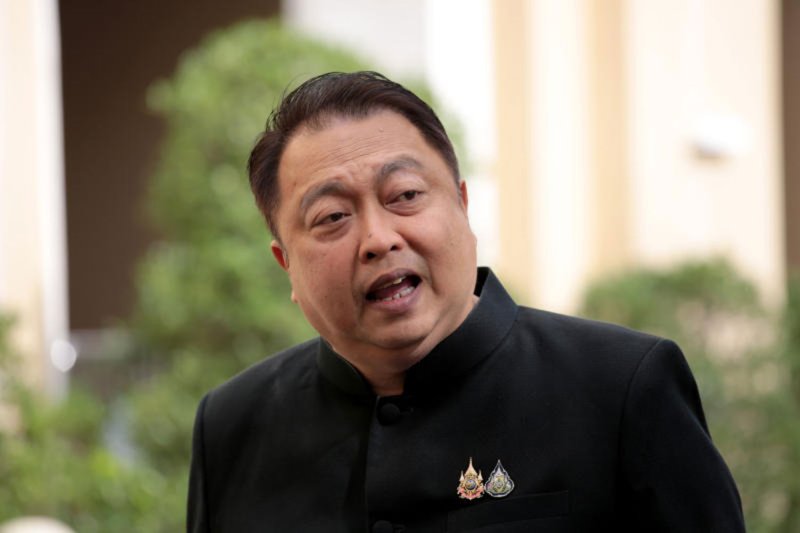 Acting deputy prime minister Suchart Chomklin arrives at the Bhumjaithai Party office in Chon Buri on Feb 9 to thank voters for their encouragement and support in Sunday’s election. (Photo: Suchart Chomklin Facebook)