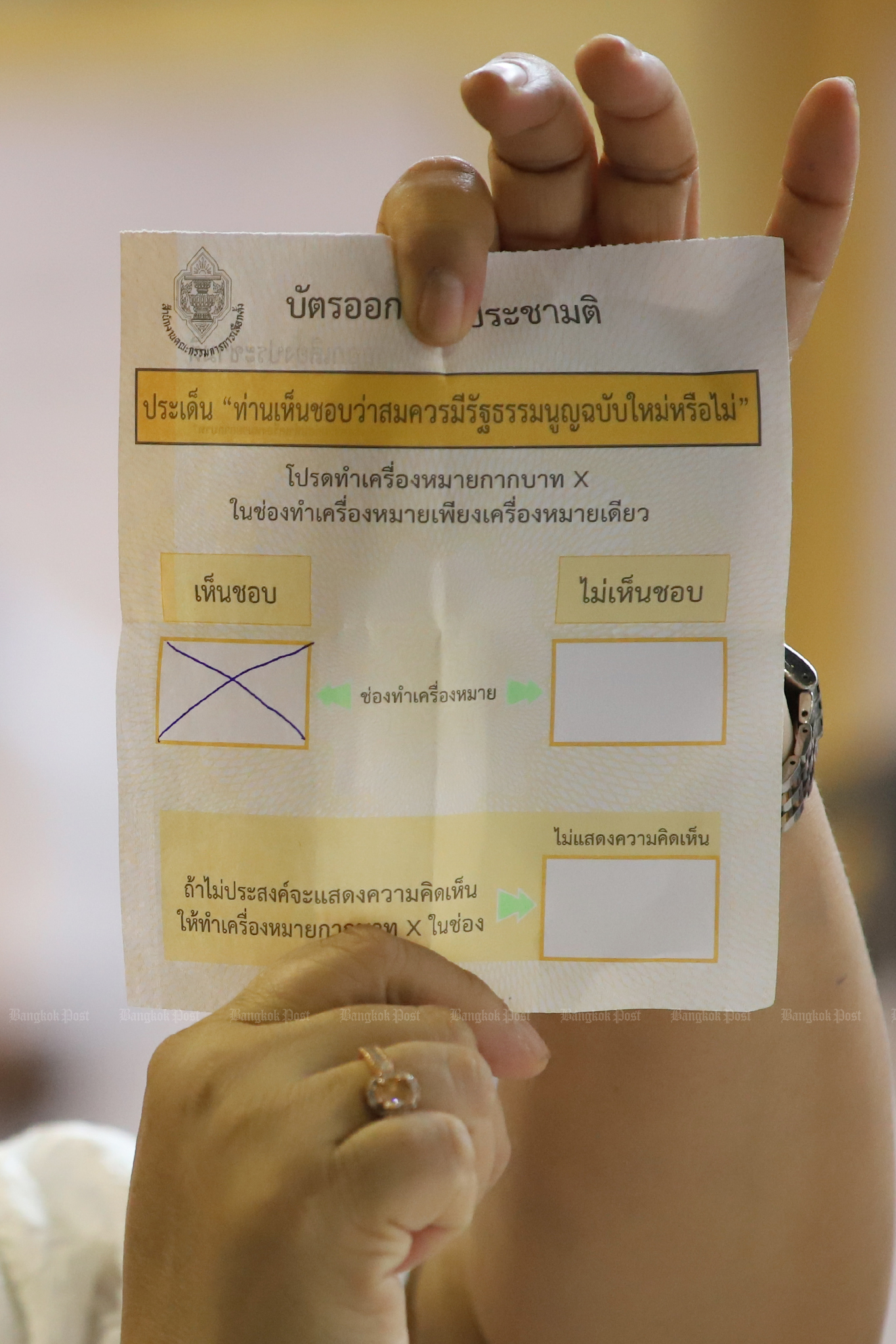 The yellow ballots for the constitutional referendum contained no barcodes or QR codes.