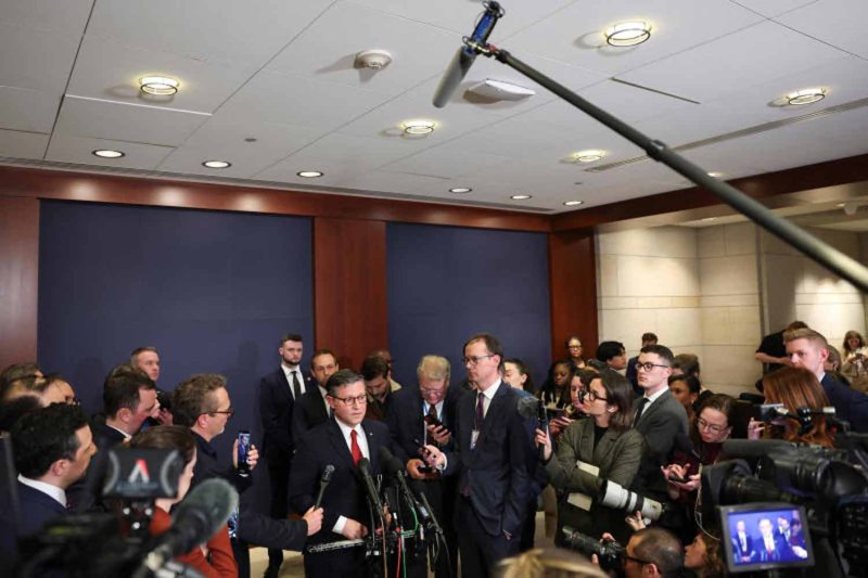 US Speaker of the House Mike Johnson speaks with reporters after a day of classified briefings for senators and House members on the situation in Iran, in Washington, DC, on March 3, 2026. (Photo: Reuters)