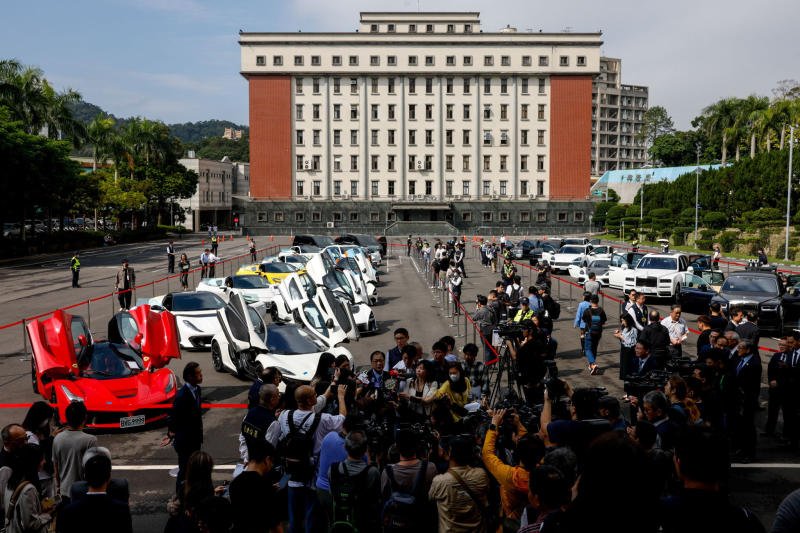 Luxury cars are on display, as Taiwan auctions off luxury cars linked to the Cambodian scam centre Prince Group, in Taipei on March 2, 2026. (Photo: Reuters)
