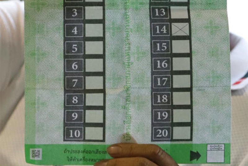 The barcodes and QR codes on ballots could violate secret voting rules. Social media users observed that both the green constituency ballots and the pink party-list ballots carried printed barcodes and QR codes. (Photo: Varuth Hirunyatheb)