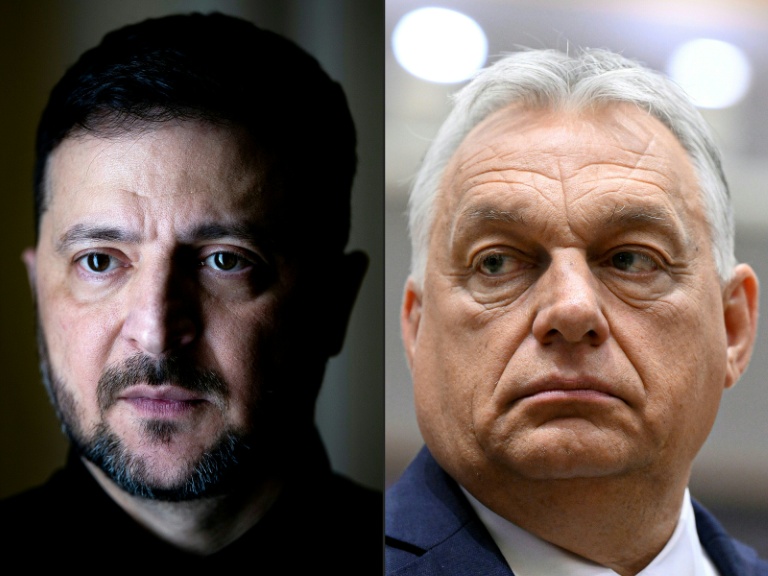 Ukrainian President Volodymyr Zelensky, left, and Hungarian Prime Minister Viktor Orban have been embroiled in an escalating row. (Photo: AFP)