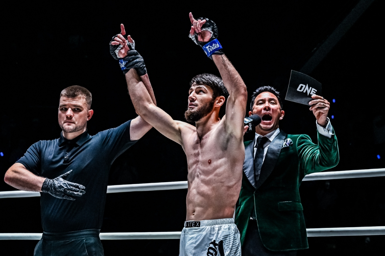Asadula Imangazaliev celebrates his second round knockout win over Nong-O at ONE Friday Fights 147