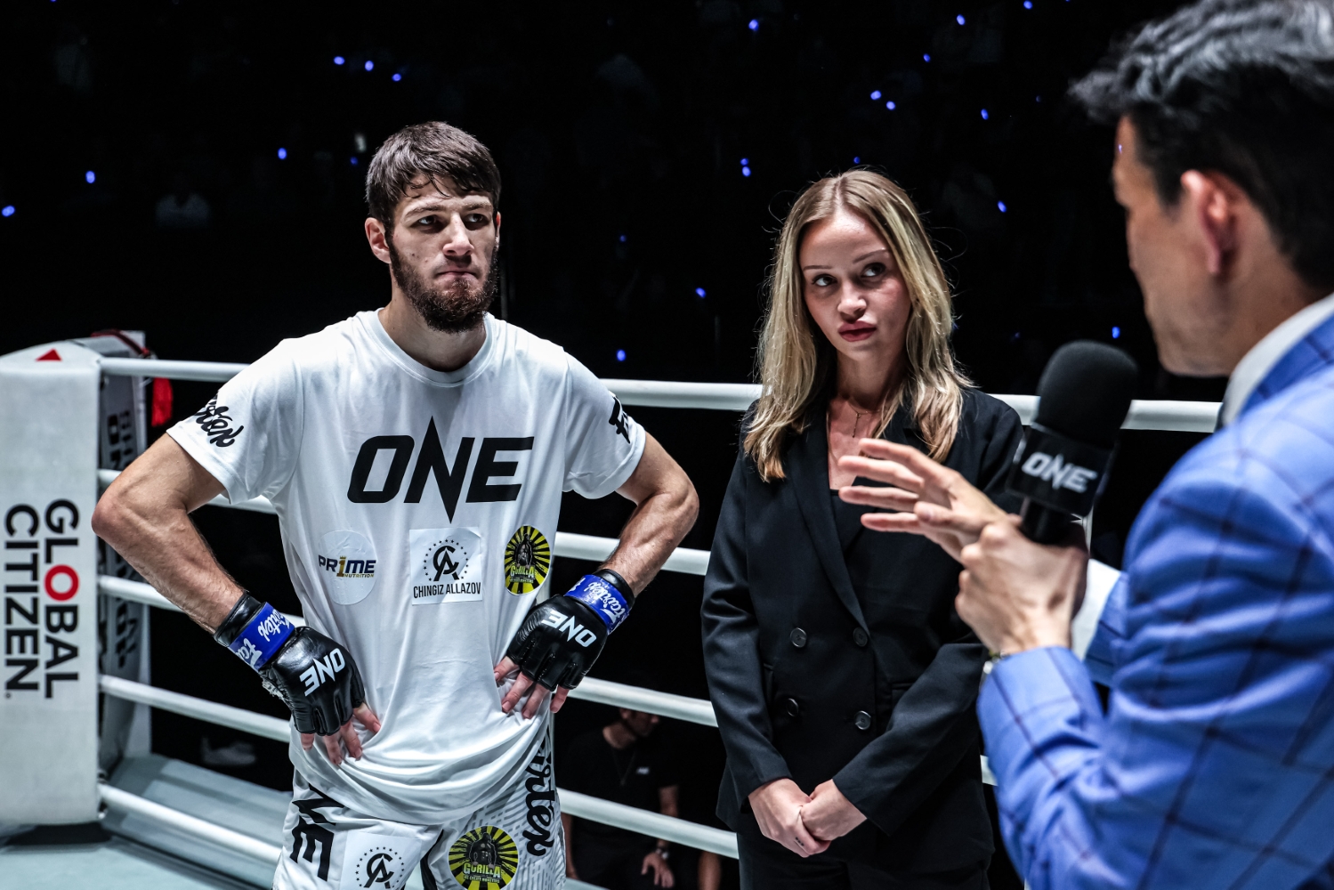 Asadula Imangazaliev during his post-fight interview in the ring at ONE Friday Fights 147