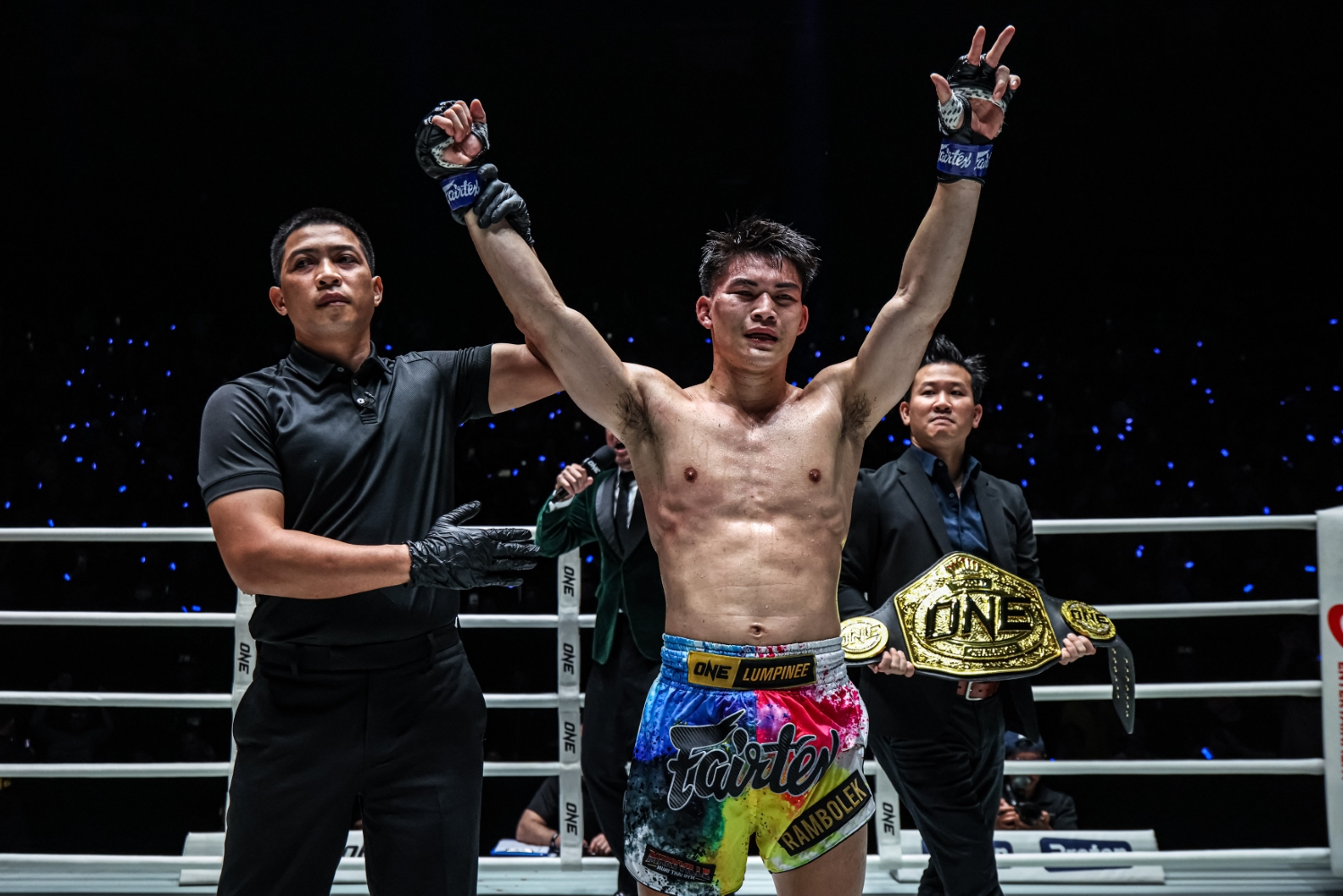 Rambolek celebrates his unanimous decision win over Nabil Anane at ONE Friday Fights 147