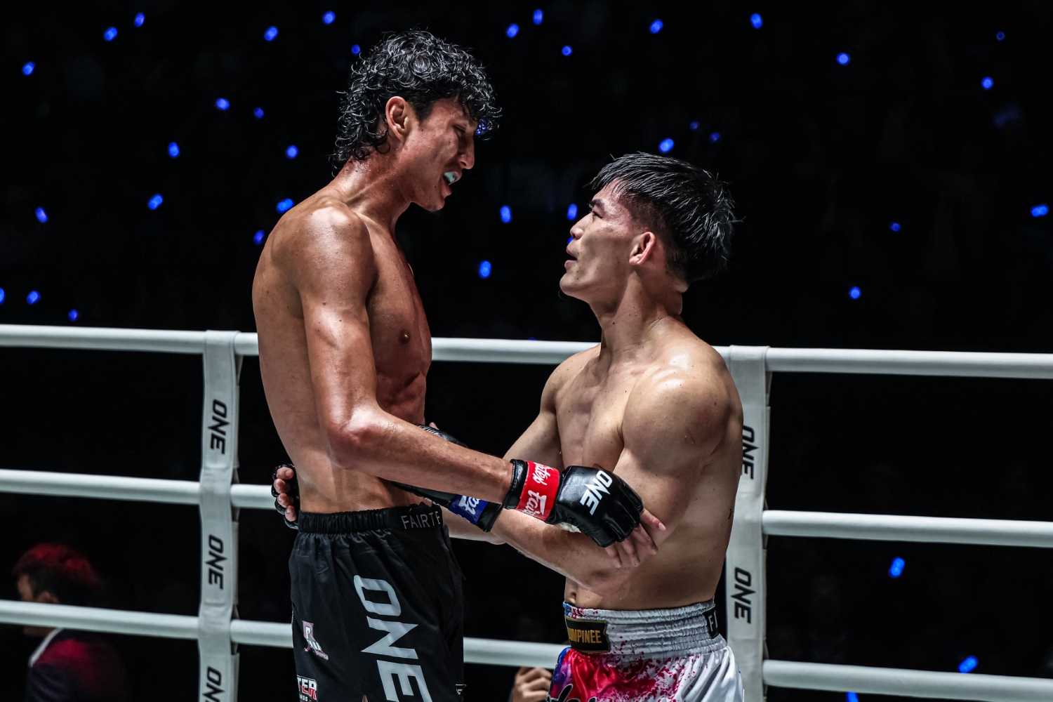 Nabil Anane congratulates Rambolek after their title clash at ONE Friday Fights 147