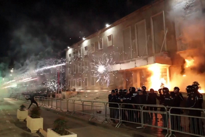 Protests in Albania pit fireworks against police water cannons