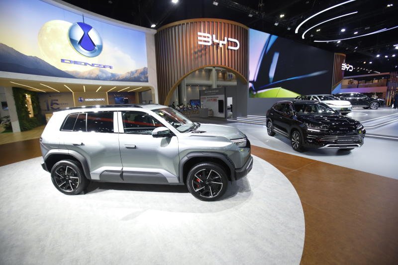 BYD electric vehicles, one of the Chinese car manufacturers, are displayed at the annual Bangkok International Motor Show at Impact Muang Thong Thani. The event runs from Tuesday to April 5. (Photo: Pattarapong Chatpattarasil)