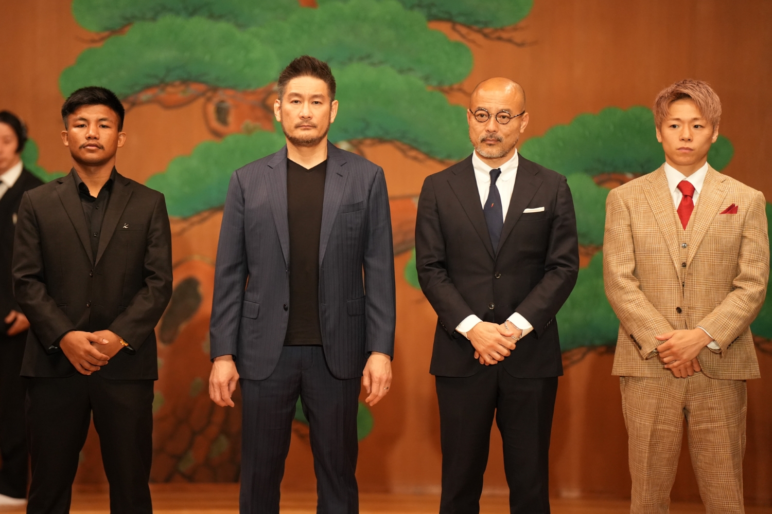Rodtang and Takeru on stage with ONE Championship boss Chatri Sityodtong (second left) and ONE Japan CEO Shuntaro Tanaka