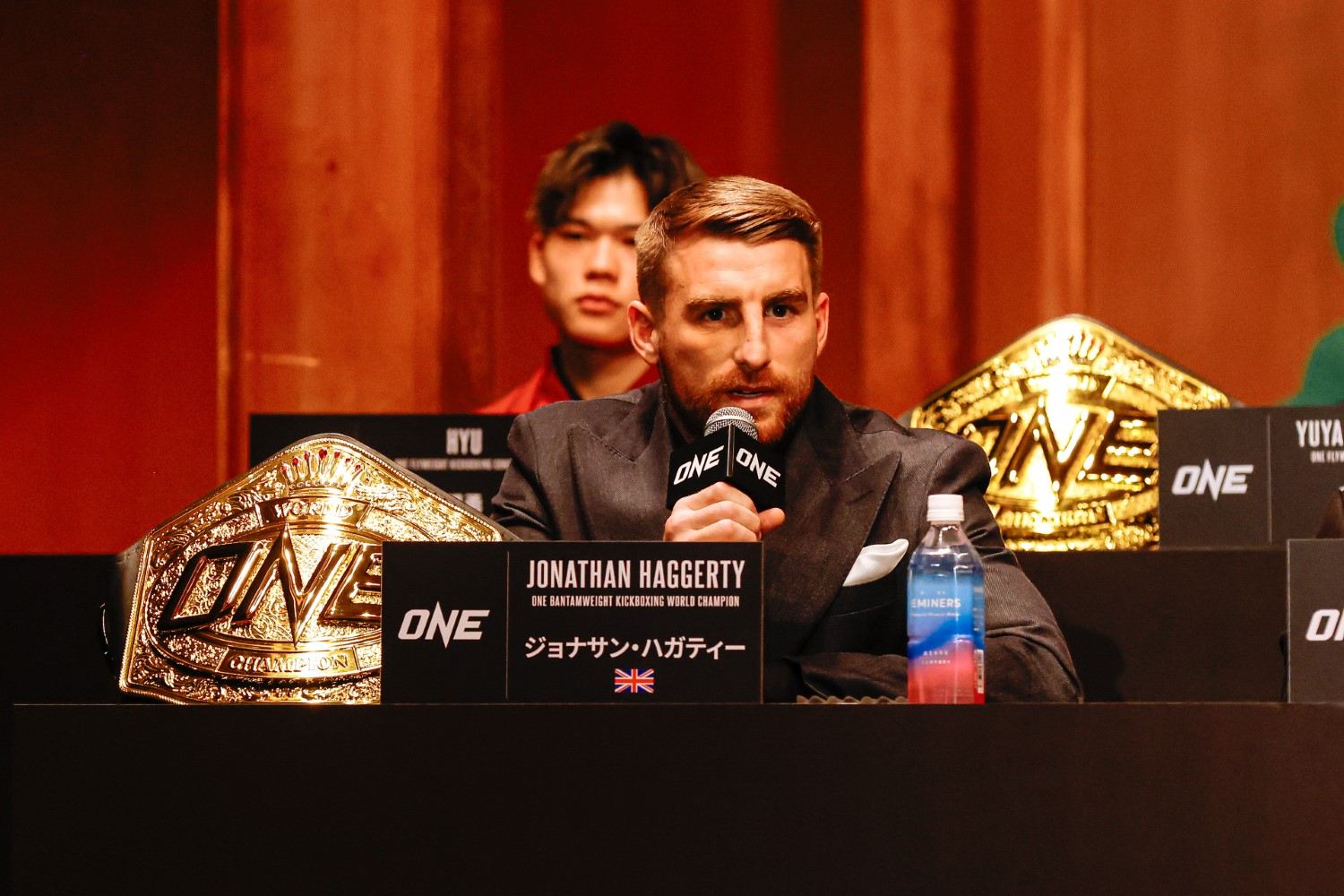 Jonathan Haggerty speaks to the media at the ONE Samurai 1 press conference in Tokyo