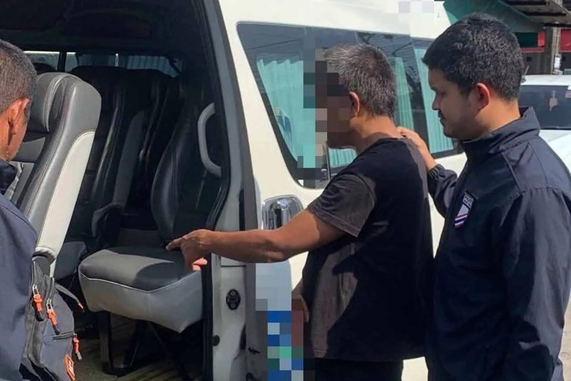 Police have the accused van driver re-enact the crime, at his van, on Monday. (Police photo)