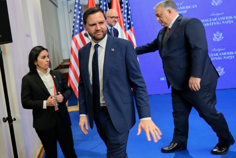 US Vice President JD Vance, centre, helps pile threats and pressure on Iran as he visited Hungarian Prime Minister Viktor Orban. (Photo: AFP)