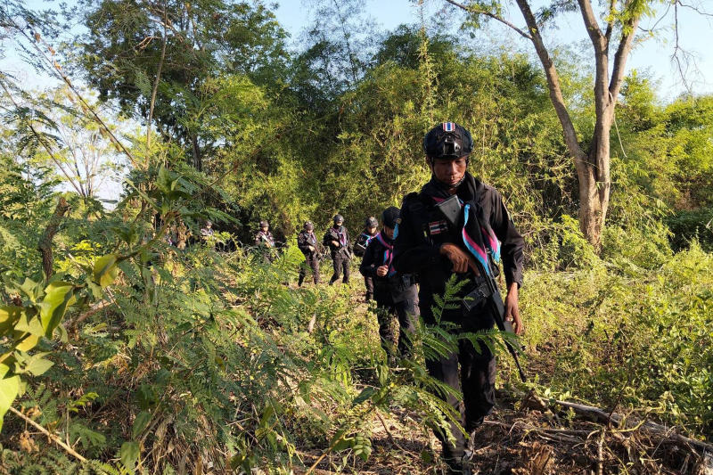 Thai rangers patrol the Thai&ndash;Cambodian border near Aranyaprathet, Sa Kaeo, on April 8, 2026, checking for illegal migrants and call‑centre gangs. (Photo: Sa Kaeo Public Relations Office)