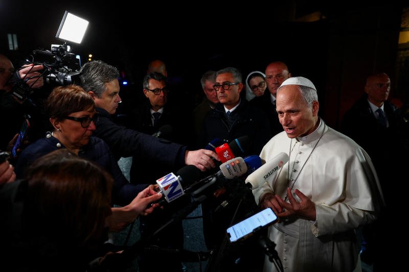 Pope Leo XIV speaks to the media on the US–Israeli conflict with Iran, as he leaves the papal residence to head back to the Vatican, in Castel Gandolfo, Italy, on Tuesday. (Photo: Reuters)