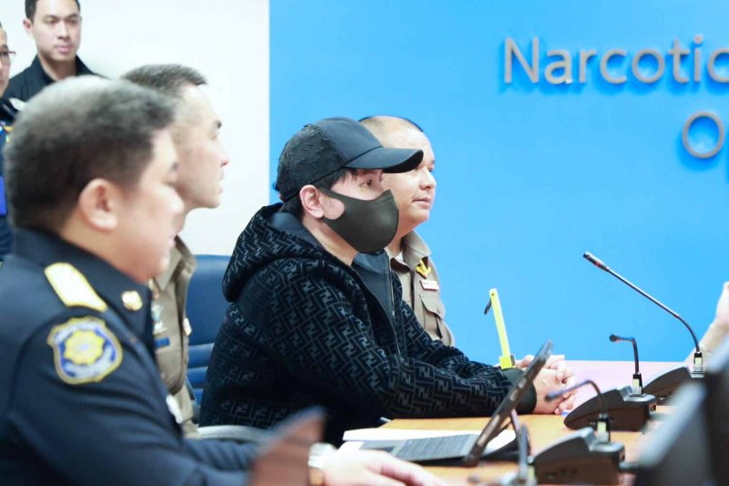 Suspect Thapanan, 43, at a press conference at the Office of the Narcotics Control Board in Bangkok on Tuesday. Photo: ONCB