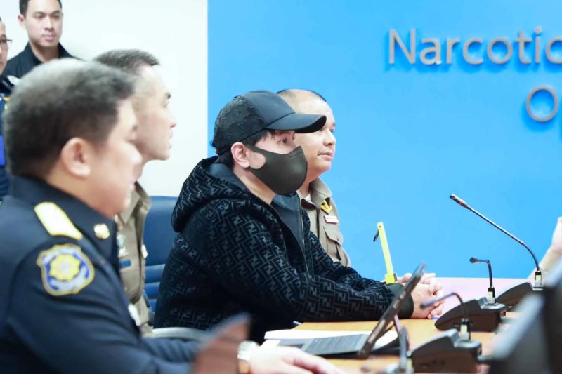 Suspect Thapanan, 43, at a press conference at the Office of the Narcotics Control Board in Bangkok on Tuesday. Photo: ONCB