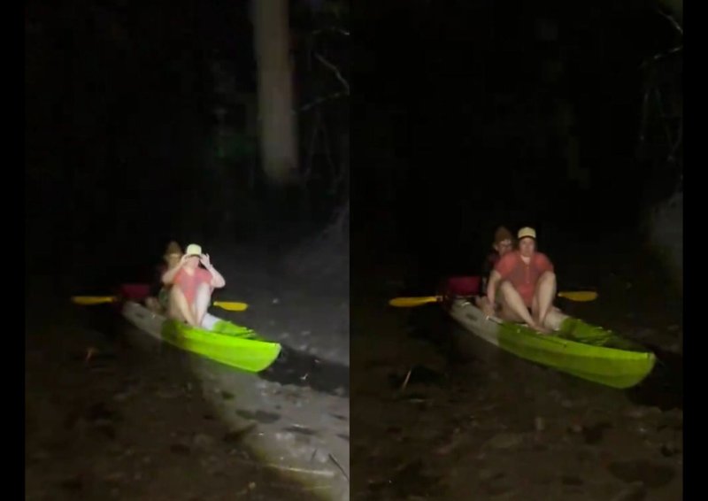 Rettungskräfte entdeckten ein ausländisches Paar, das nach Ebbe in den Mangroven des Tha-Len-Kanals in der Provinz Krabi mit seinem Kajak gestrandet war und von einer geführten Tour nicht mehr zurückkehren konnte. (Fotos: เจ๊ม้อย v+)